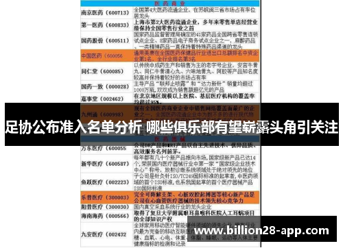 足协公布准入名单分析 哪些俱乐部有望崭露头角引关注